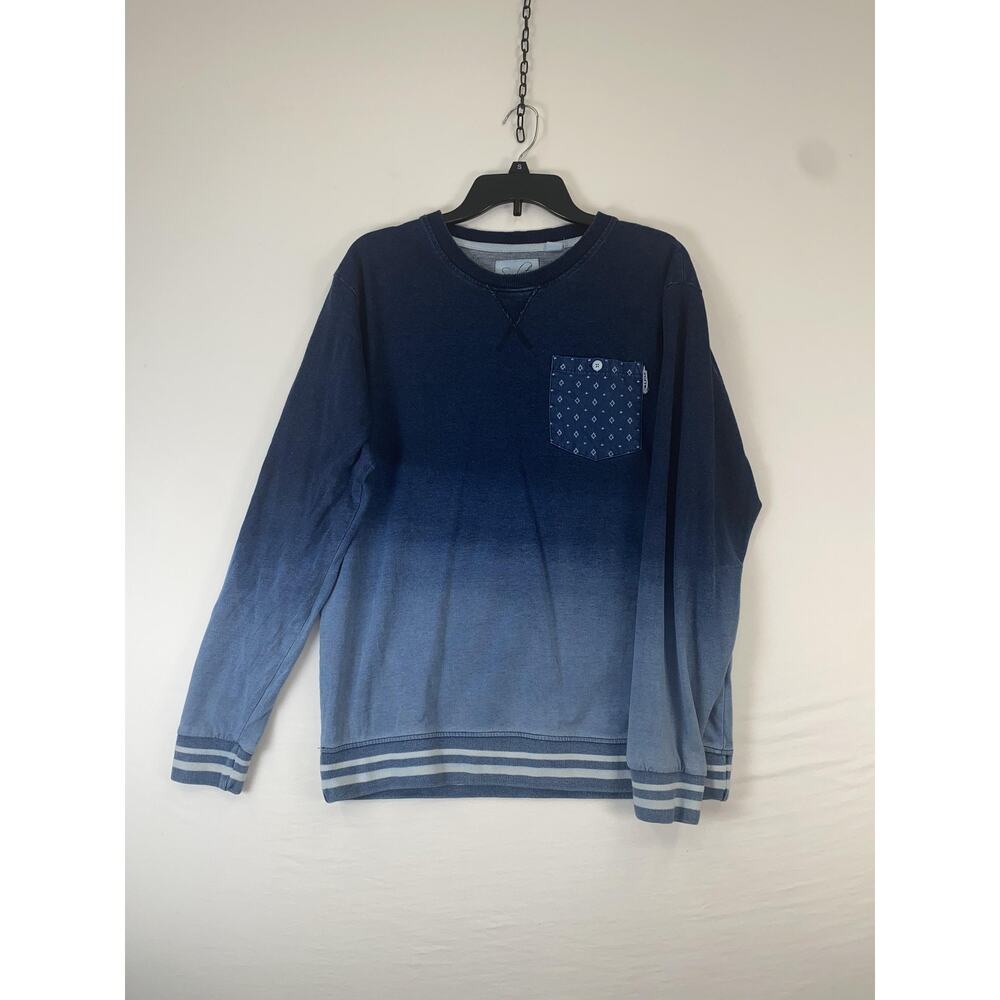 Soul Star Sweatshirt Mens Medium Blue Ombre Pocket Crewneck Geometric Pullover